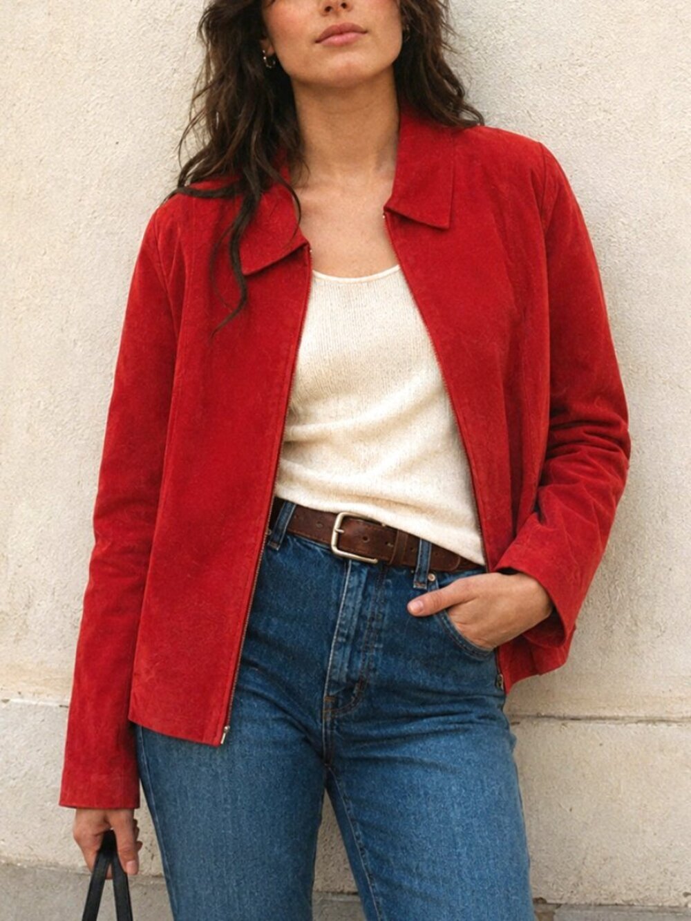 Vintage C&E Red Genuine Suede Zip Jacket Size XL